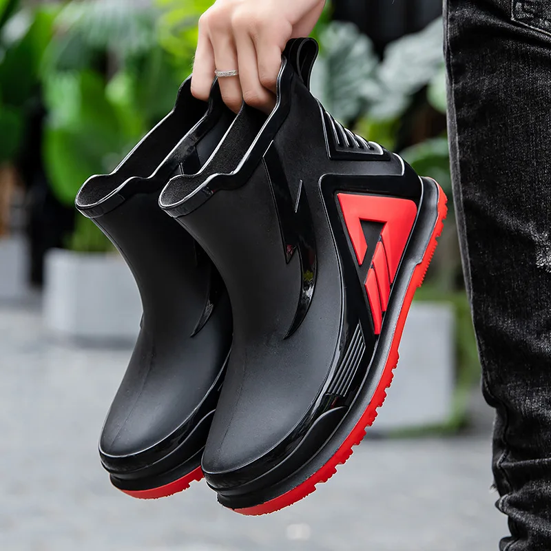 Megmunkalás men's Eső Cipőtisztító szerelmeseinek kültéri csúszásmentes Vízhatlan esőköpény dolgozik vize Cipőtisztító couple's Boka Plató rainboots horgászni cipők