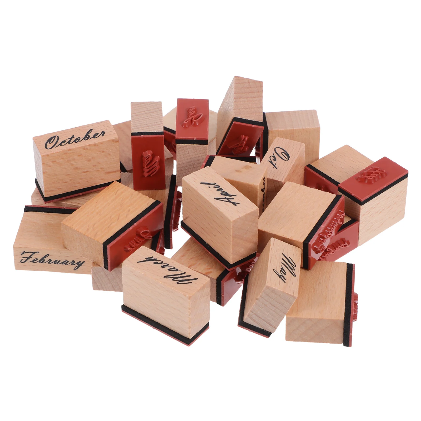 

24pcs Monthly Stamp Wooden Rubber Stamps For Journaling Scrapbooking Calendar Making Supplies Diy Craft Decorative Wood Seal