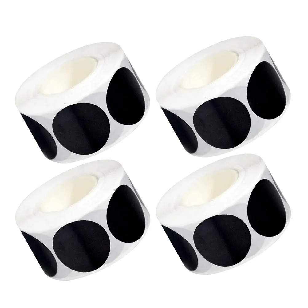 4 Rolls Black Round Writing Labels Blank Printable Permanent Adhesive Stickers for Office File Categorization School Projects