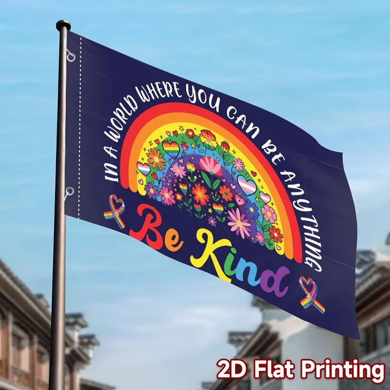 Be Kind Rainbow Floral Garden Flag Kindness Message Yard Banner Durable Outdoor Decor