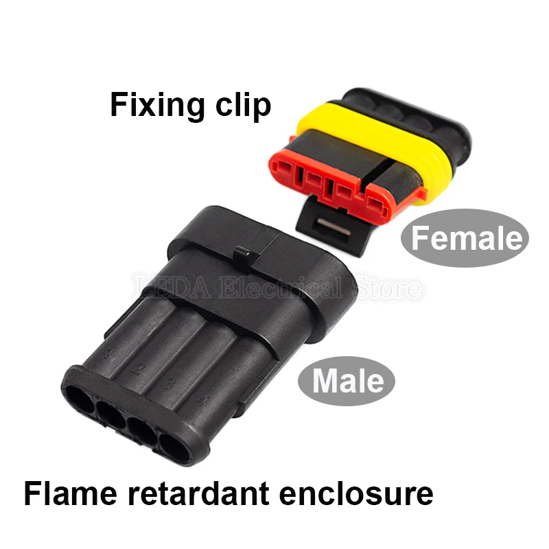 5Sets 1P/2P/3P/4P/5P/6P Automobile Waterproof Connector Tyco HID Plug Amp Connector DJ7021-1.5 Refitting Harness Plug Black