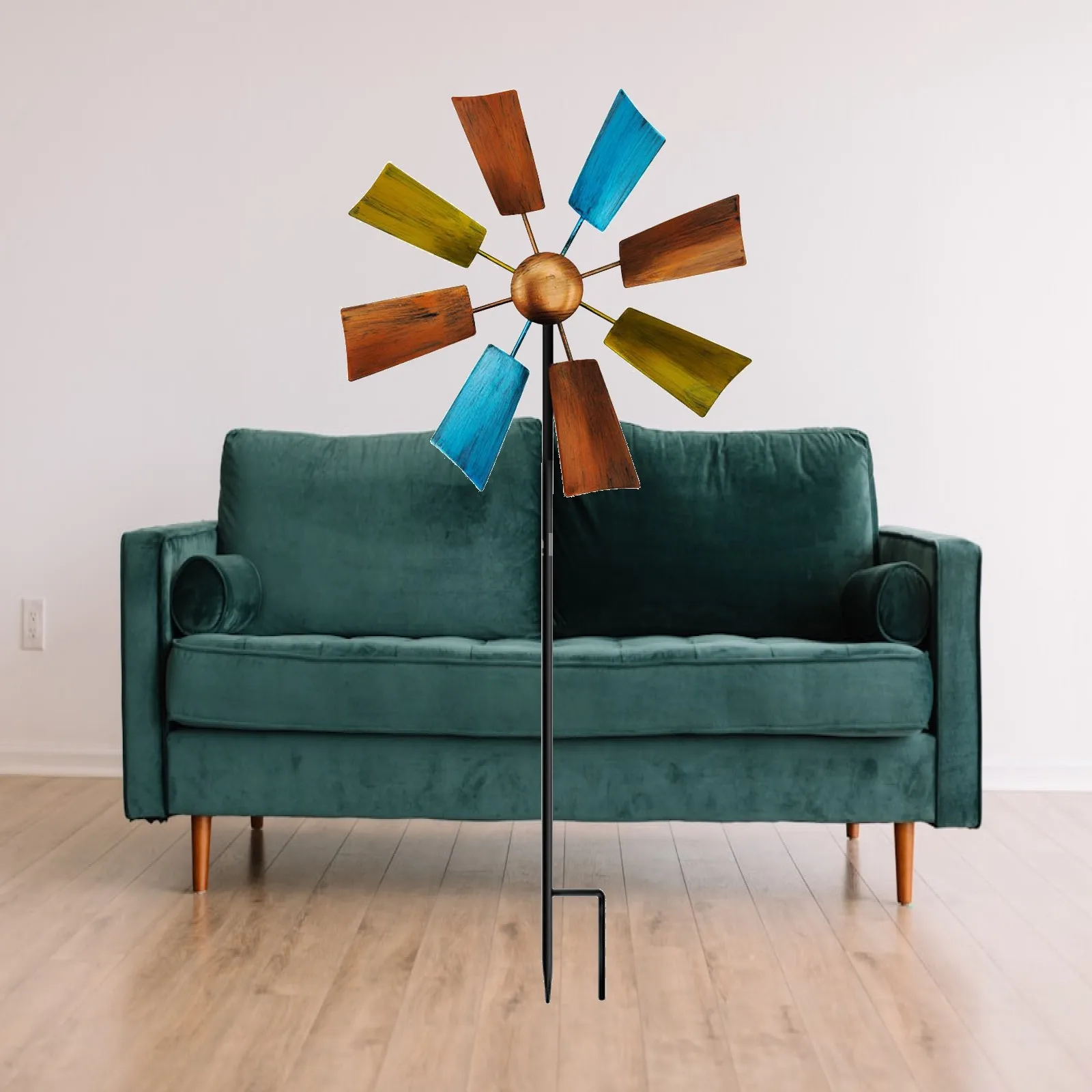 Wind Windmill Flower Shaped Iron Garden Wind Spinner Outdoor Yard Ornament for Garden Decoration Grounds