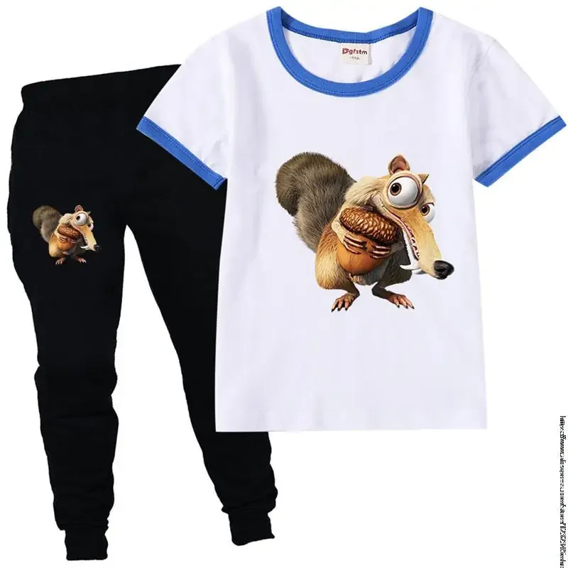 Summer Beach Suit 2 To 15 Years Old Baby Girls Clothing Sets Ice Age Squirrel 2Pcs Short Sleeve Tshirts  Child Boy Outfits Pants