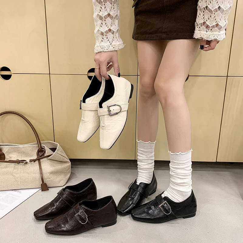 YUYIN Retro Washed PU Leather Split Leather Shoes Elegant Casual Women Autumn Stylish Increased Height Lady Tabi Shoes Female
