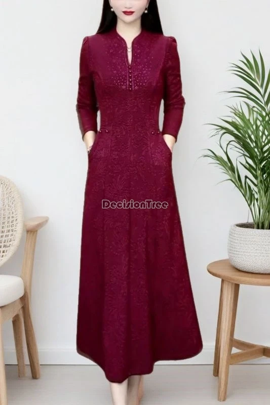 

Весна 2021, новое китайское улучшенное элегантное жаккардовое длинное платье Cheongsam в стиле ретро для женщин, воротник-стойка, с длинным рукавом, утягивающее Ципао