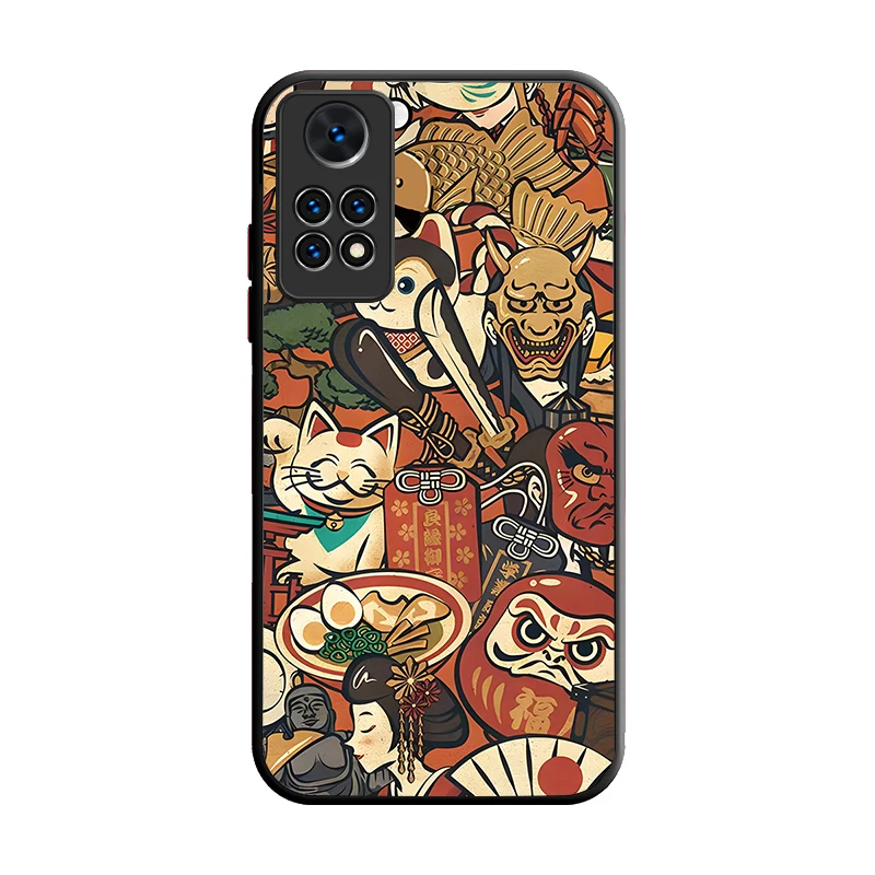 우키요에 사무라이 바다 파도 케이스 샤오미 레드미 노트 14 13 12 11 프로 플러스 5G 12S 11S 10S 10 9 레드미 14C 13C 12C 12 4G A3 A3X 에튀이