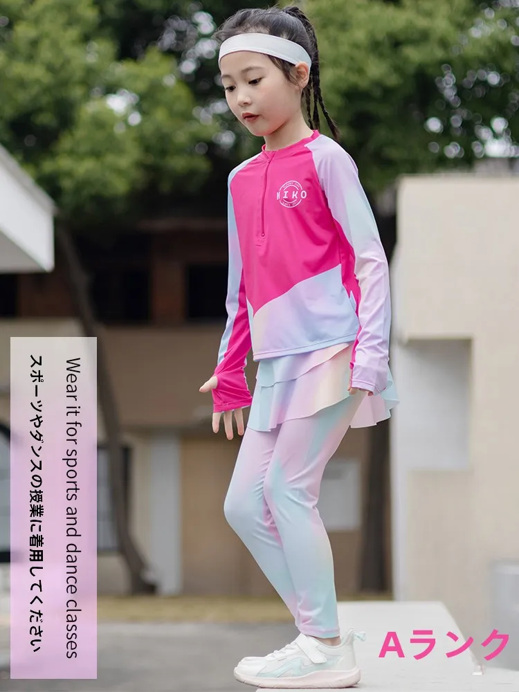 女の子用水着-スポーツ速乾性-アイスシルク-涼感-ビーチバケーション用-コンサバティブ水着-ポリエステル繊維-子供用ビキニ