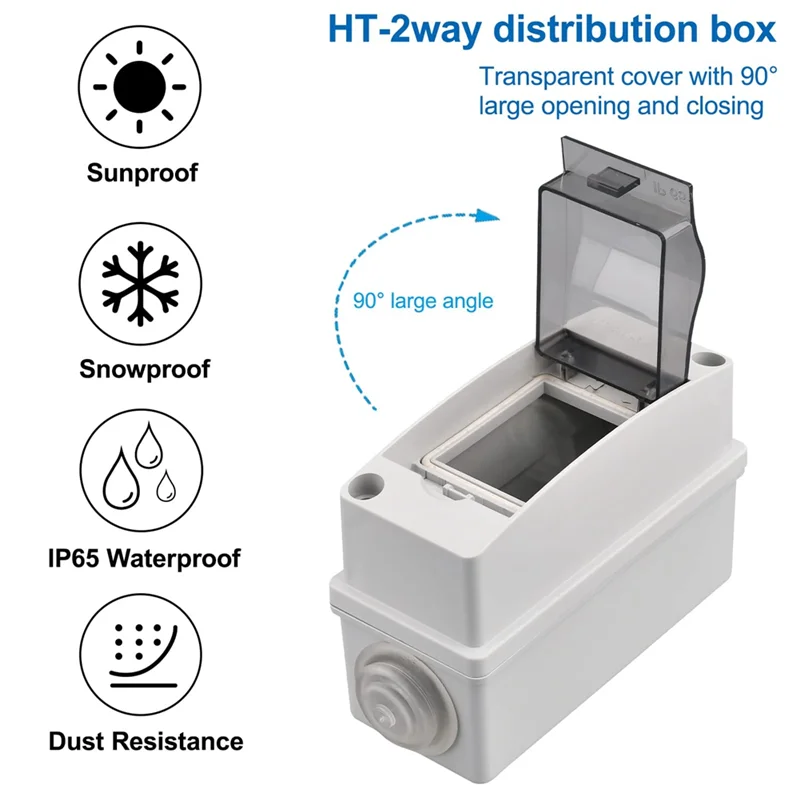 2 Way Distribution Protection Box, Waterproof Transparent Cover 2 DIN Rail Outdoor Distribution Junction Box 2Pcs