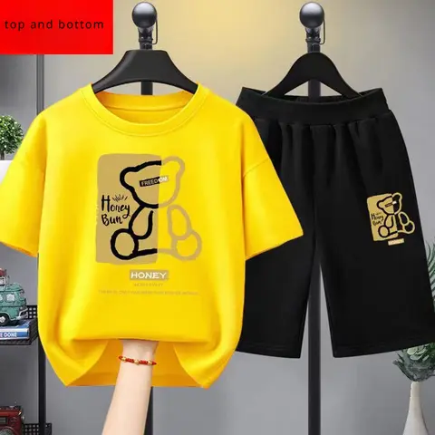 여름 아기 소년 옷 세트 어린이 소녀 만화 곰 인쇄 티셔츠와 반바지 2pcs 정장 아이 캐주얼 상단 하단 Tracksuits