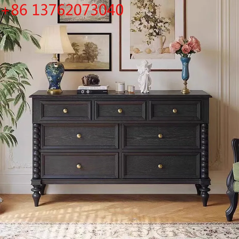 

American light luxury solid wood chest against the wall dresser storage French style