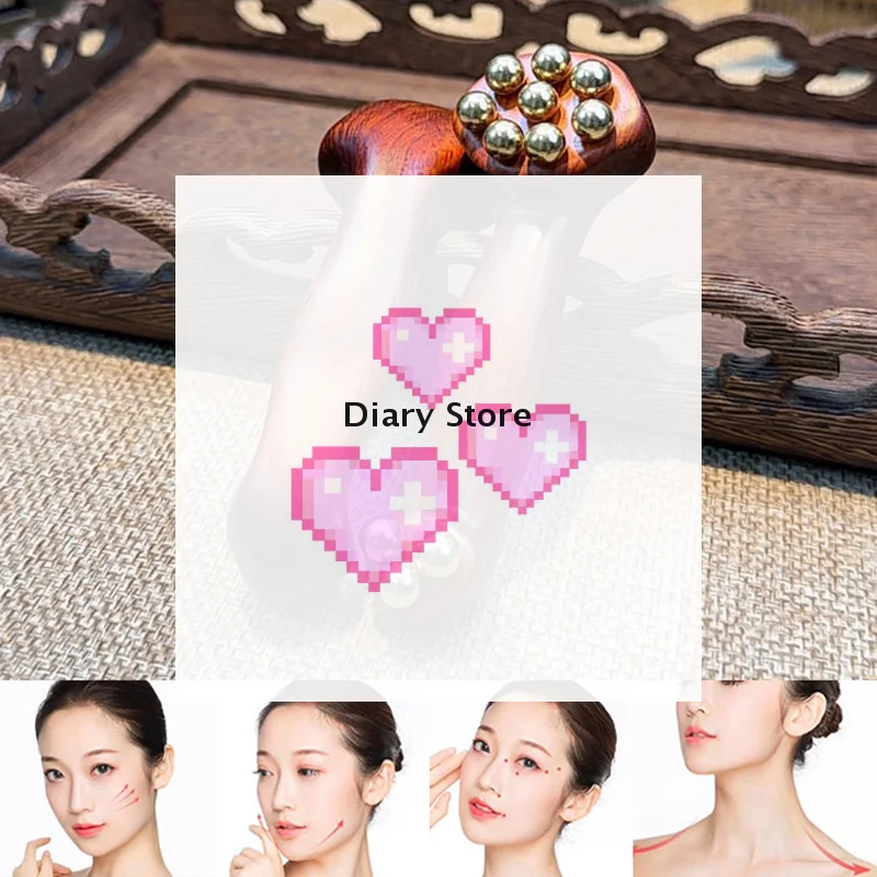 

Двусторонний инструмент для подтяжки фасции для лица с 11 латунными золотыми бусинами, сандаловым деревом, щек, глаза, красота, массаж, Гуа Ша, палочка, расслабление