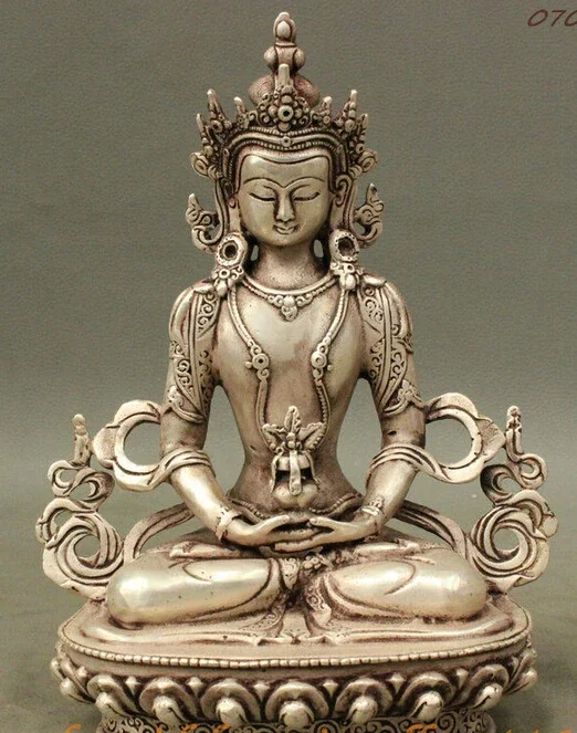 decoration Tibet copper silver     8 Folk Tibet Buddhism Silver Longevity Buddha Goddess Amitayus Lotus Seat Statue