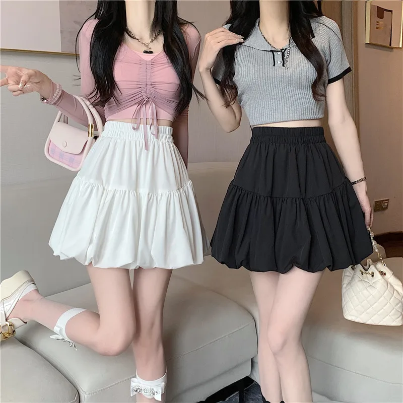 

New Women Elastic Waist Sexy Mini Skirts White Lace Ruffles Short Skirt Fashion High Waist Female Summer Tennis Bubbles Skirt