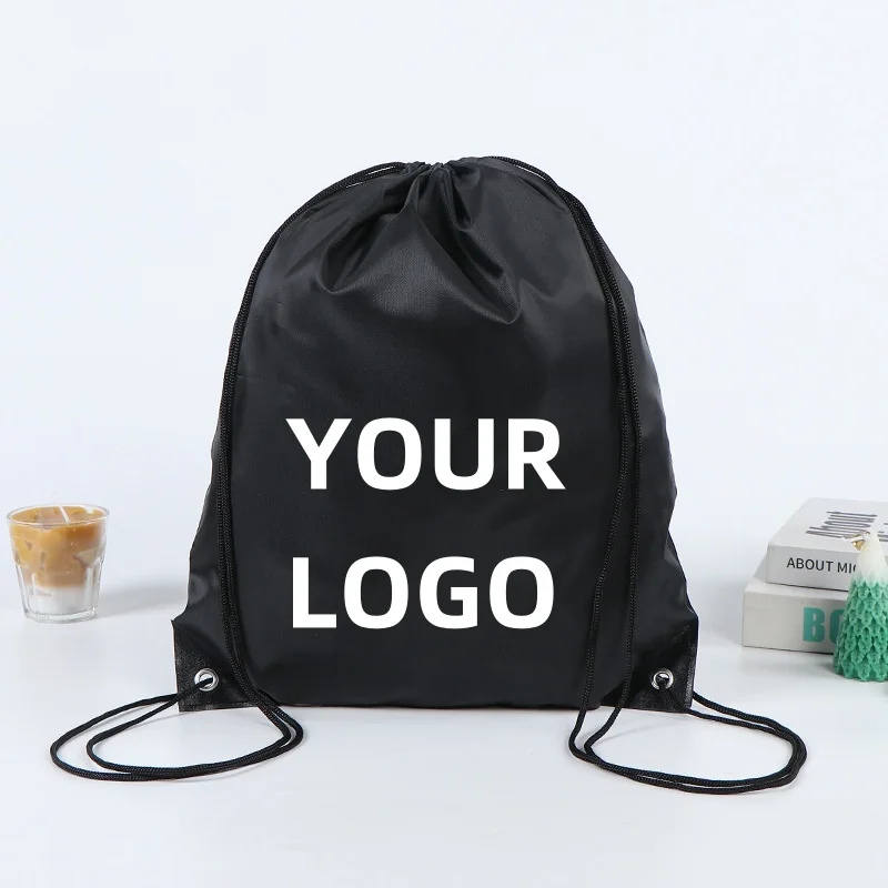 20pcs/lot Customized LOGO Oxford Waterproof Bundle Pocket Backpack Large Capacity Drawstring Crossbody Shoulder Back Storage Bag