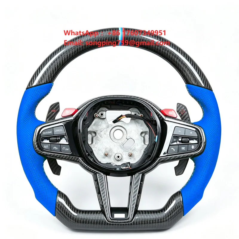 

Custom for 5 Series Steering Wheel Carbon Fiber Sports Style 4 Spokes 40mm Grip Size with Functions