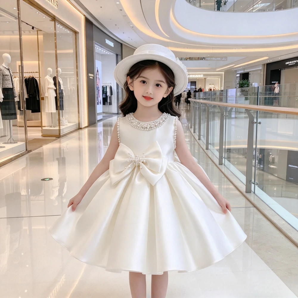 First Birthday Party Kids Competition Performance Wedding Princess Tutu Dress Baby CostumeChildren Flower Girl White Formal