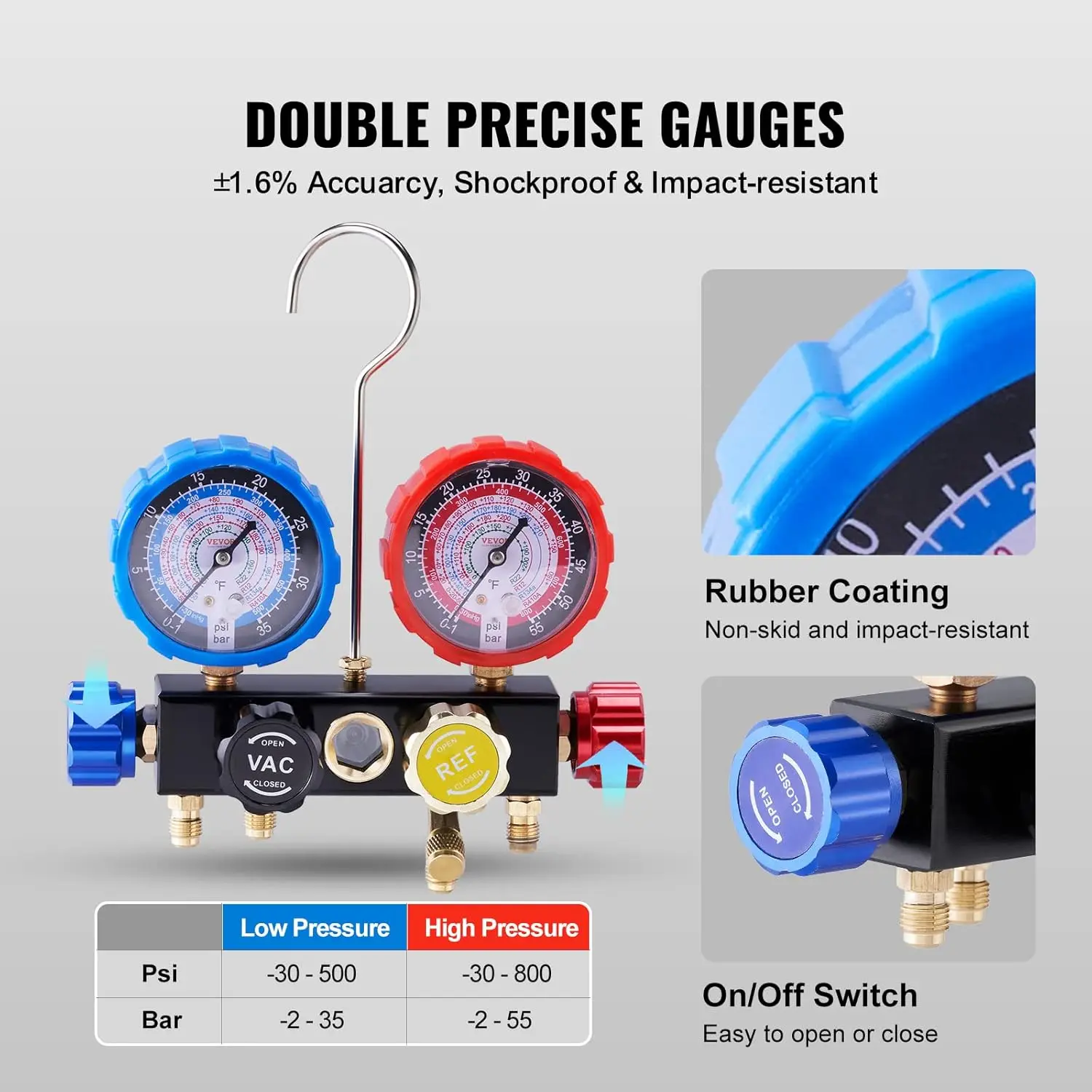 4 cara AC Gauge - AC Manifold Gauge Set untuk R134A R22 R12 R410A refrigeran, pengukur Freon dengan selang 5 kaki, coupler, bisa Tap