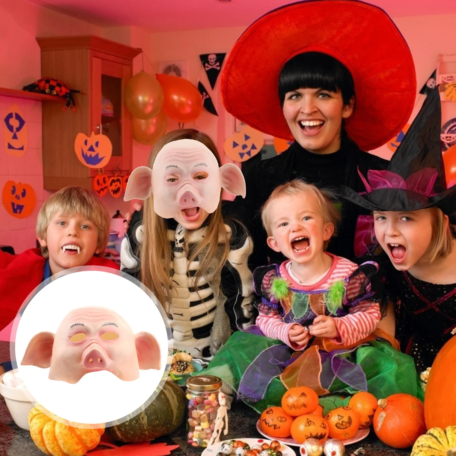 

Halloween Pig Head Mask Green Latex Material Full Face Horror Headgear Party Prop Scary Masquerade Cosplay Face Mask