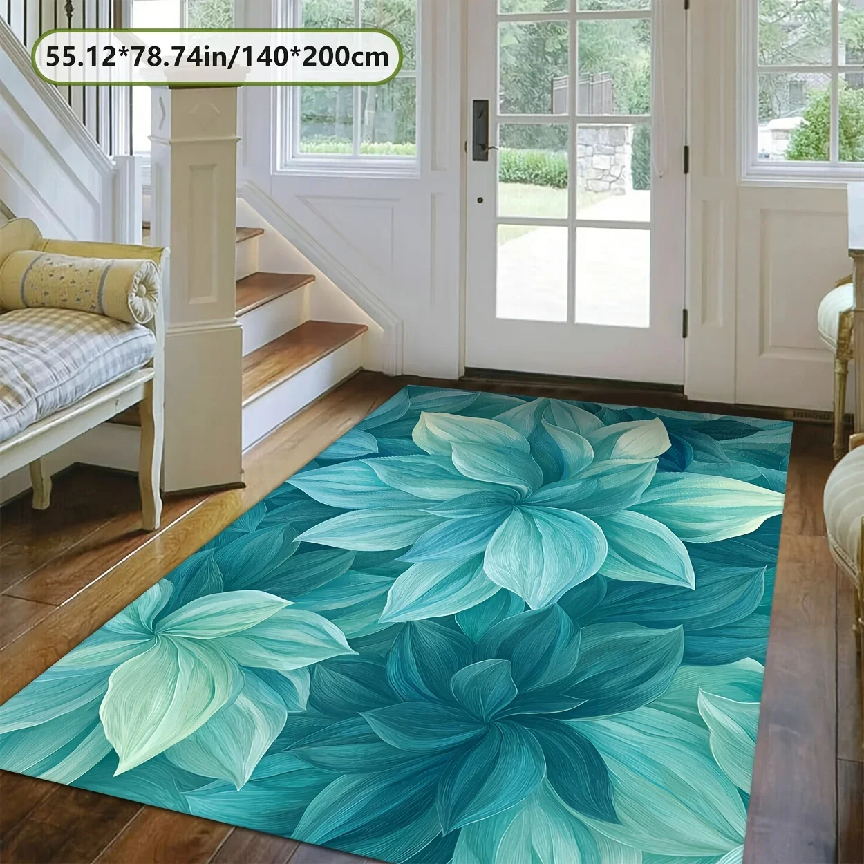 Golden Diamond + Anti-Slip Dotted Plastic Backing, Teal Blue Exquisite Patterned Rug. Comfortable and Beautiful, Versatile for