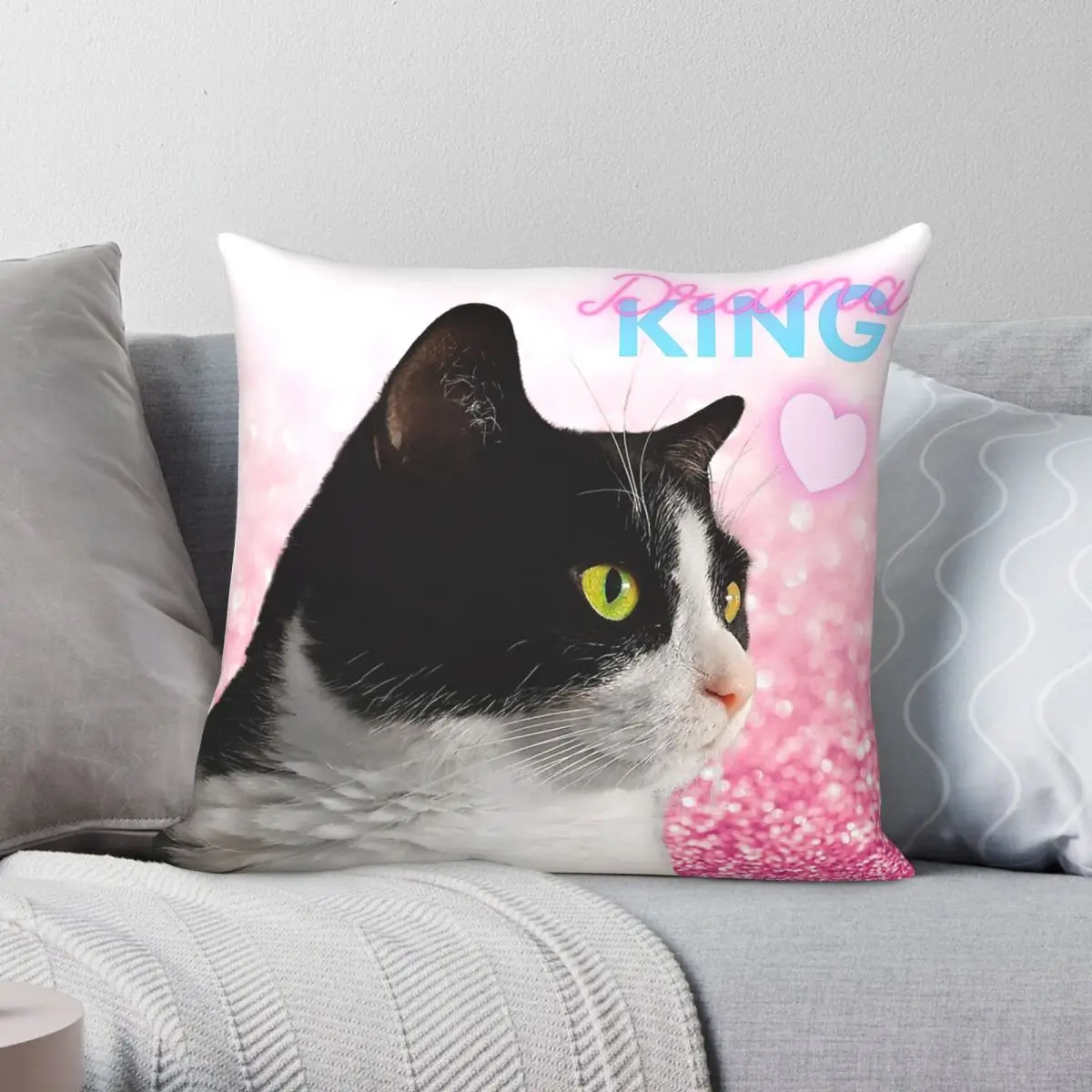 Drama King Cat Square Pillowcase Polyester Linen Velvet Creative Zip Decorative Pillow Case Car Cushion Cover