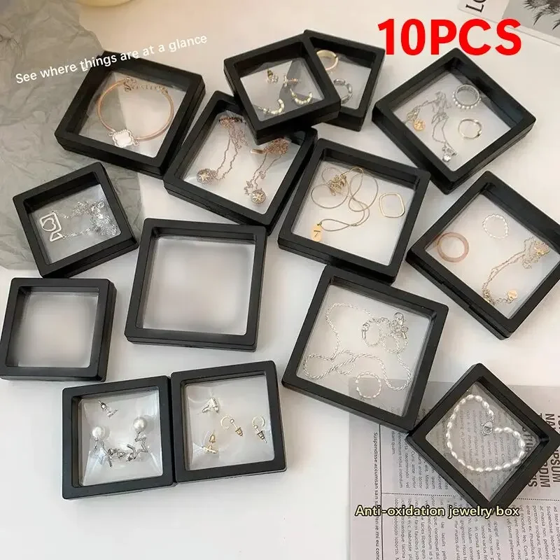 

10Pcs PE Film Jewelry Storage Box 3D Packaging Case Free Stand Floating Frame Membrane Ring Earrings Necklace Display Holder