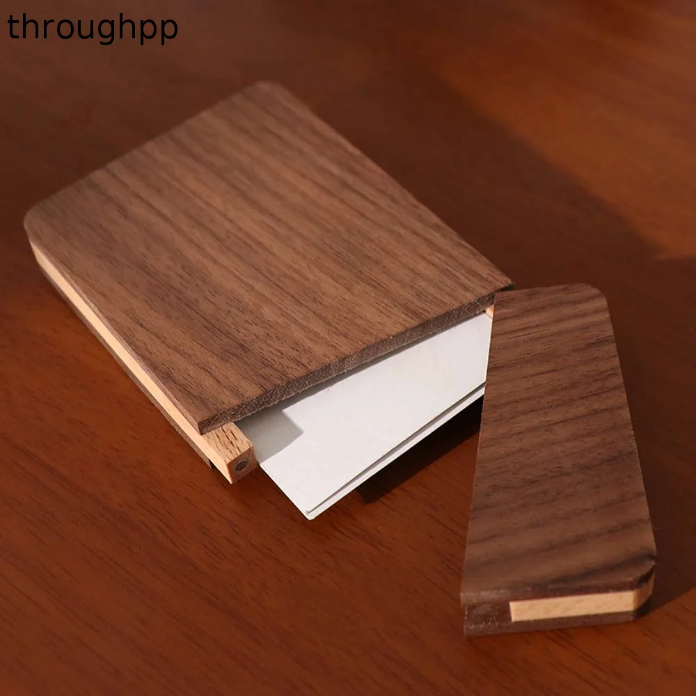 Black Walnut Business Card Box Elegant Design Wooden Name Card Holder Magnetic Closure Lightweight Card Storage Box