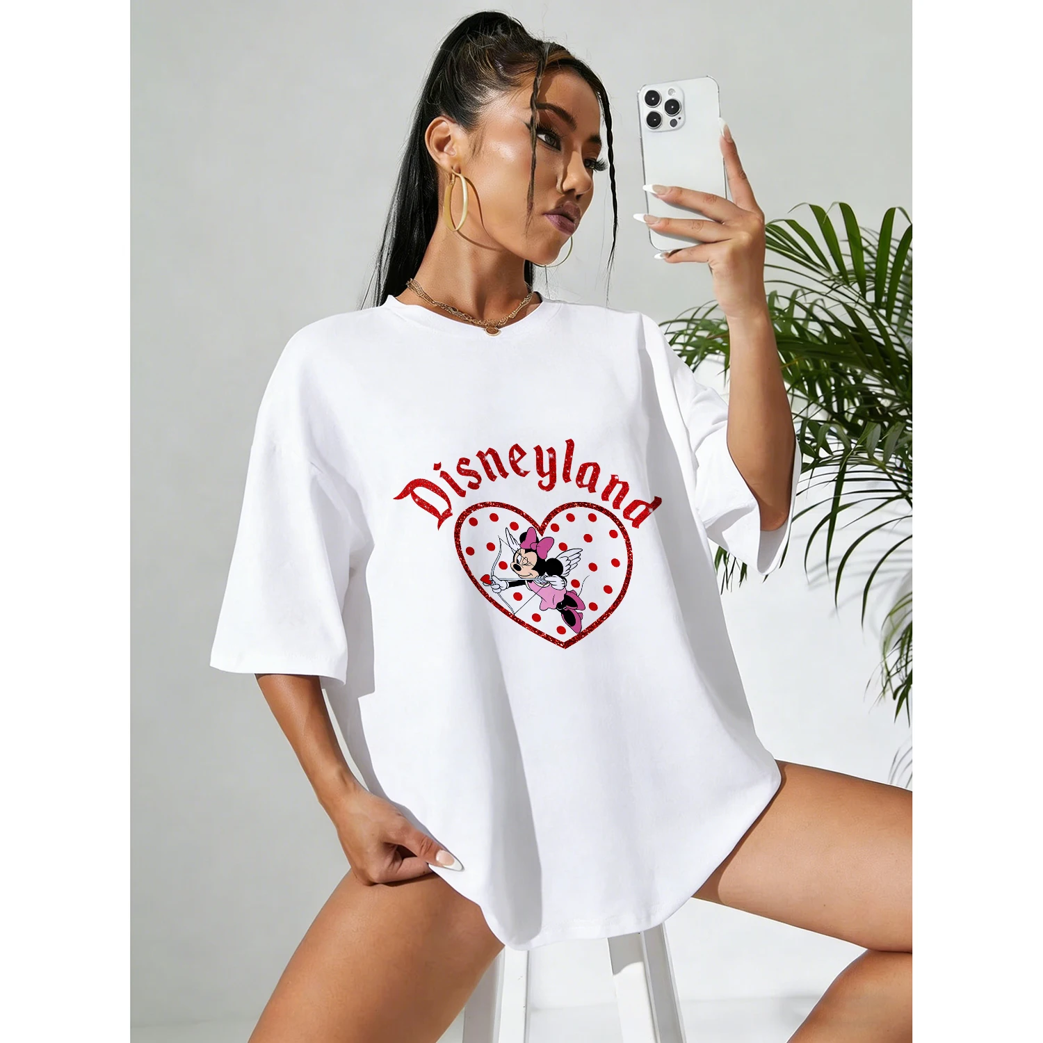 

2026 Summer Disney Minnie Pattern T-shirt Parent-child Suit Breathable Cotton Short Sleeve Versatile Unisex Soft Tee Loose Top