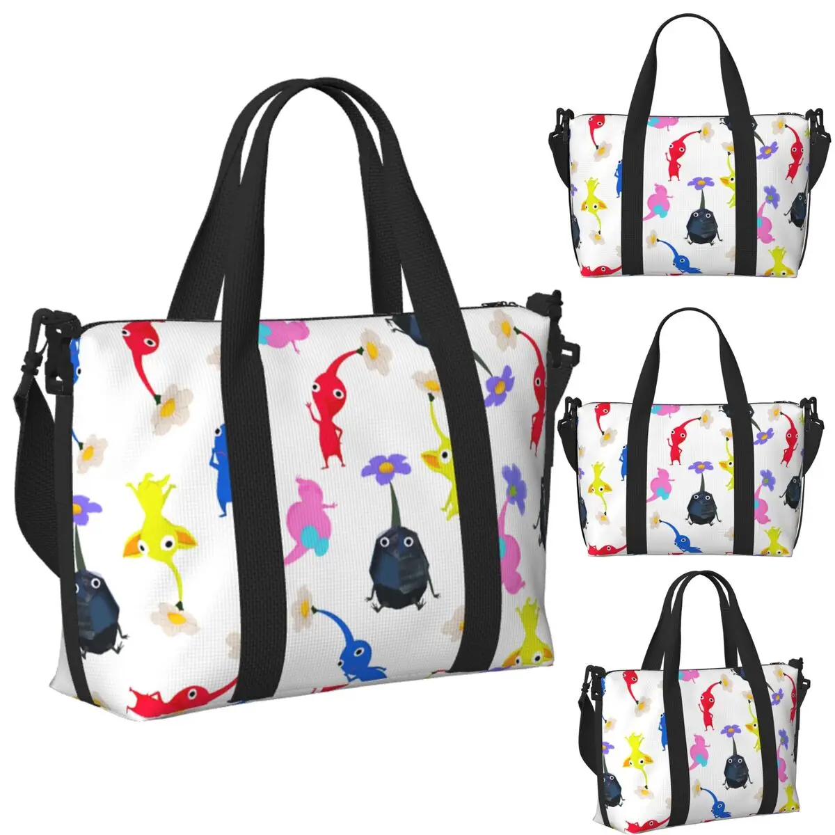 

Custom Pikmin Beach Travel Bag Large Capacity Tote Bags for Gym Sport Women Shopping Duffle Shoulder Bag