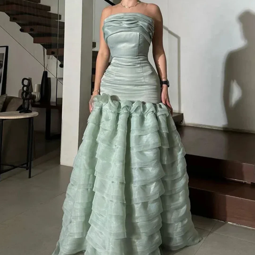 플리츠 우아한 플리츠 심플한 머메이드 정장 파티 드레스 여성용 긴 소매 없는 프로무 드레스 이브닝 드레스 맞춤 제작