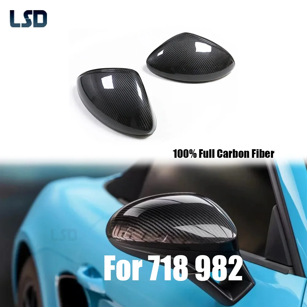 

For 2016-23 Porsche 718 982 Boxster Cayman Dry Carbon Fiber Mirror Cover Side RearView Caps Stick Add on LHD & RHD