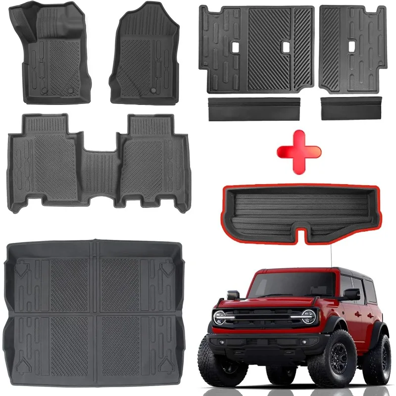 Mats for Ford Bronco Accessories 4-Door 2021 2022 2023 2024 Floor Mats Rear Seat Back Cover and Cargo Liners with Trunk