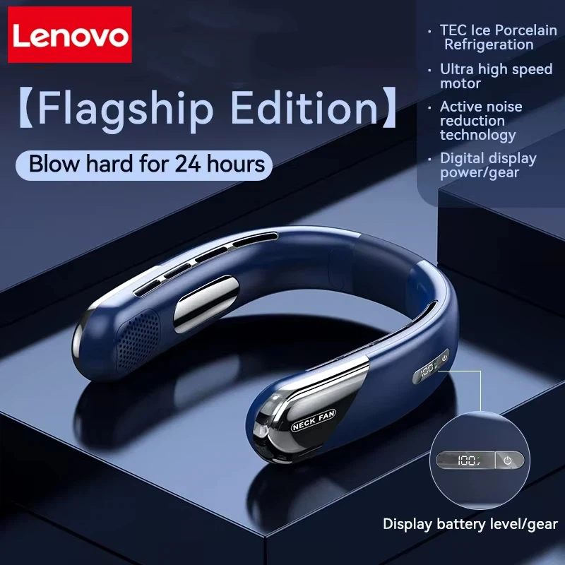 Lenovo Hands Free Neck Fan Portable USB Rechargeable Bladeless Cooling Fan Quiet Wearable Fan For Summer Travel Mini Long Endur