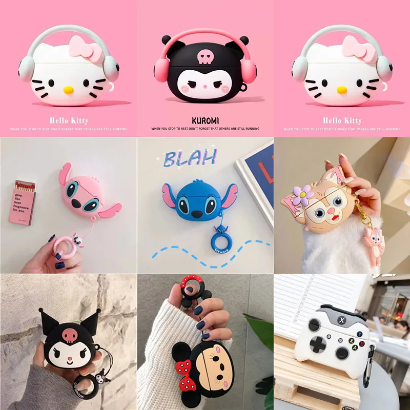 For Airpods 1 2 3 4 Pro Pro 2 Hello Kitty Kuromi Melody Listen To Music Silicone Earphone Case Accessories Cover For Airpods 4