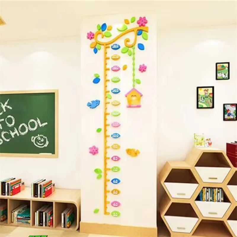 Animal Pattern Baby Height Measurement Sticker Kindergarten 3DThree-dimensional Acrylic Wall Decor Cute Baby Height Wall Sticker