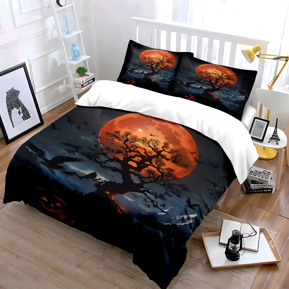 Halloween Themed Decoration Set Soft Comfortable Duvet Cover Bedding Set Included 1*Duvet Cover & 2*Pillowcases, gift