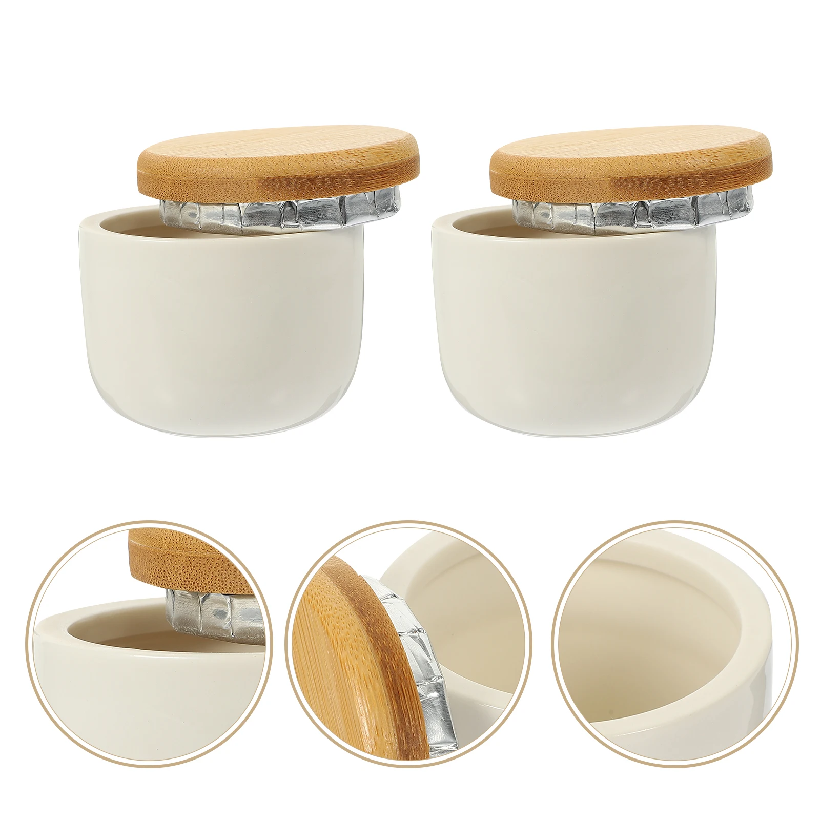 

2pcs Sealed Ceramic Storage Jars Bamboo Design Tea Canister Spice Container For Coffee Beans Nuts Dried Fruit Food