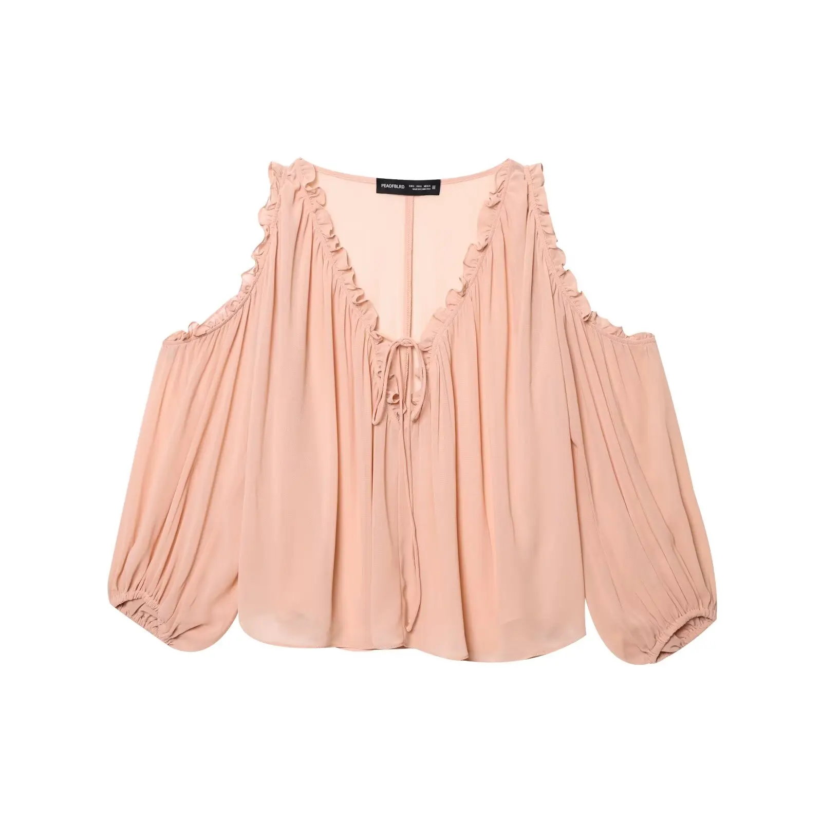 

TRAF Off Shoulder Chiffon Summer V Neck Women's Top Casual Loose Tierred Blouse Female Shirts & Blouses