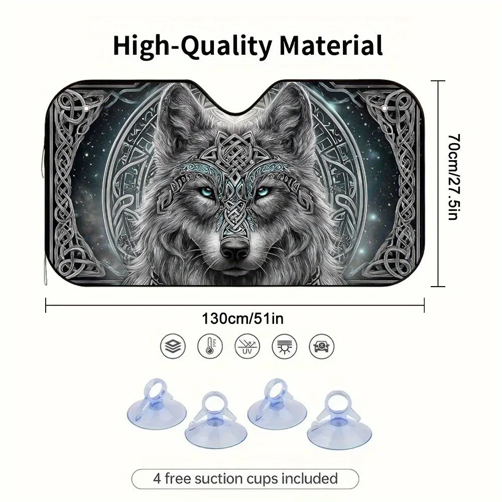 One Piece Of A Two-Dimensional Flat Celtic Wolf Illuminated Print Sunshade For Cars – Both Fashionable And Practical, It Helps M