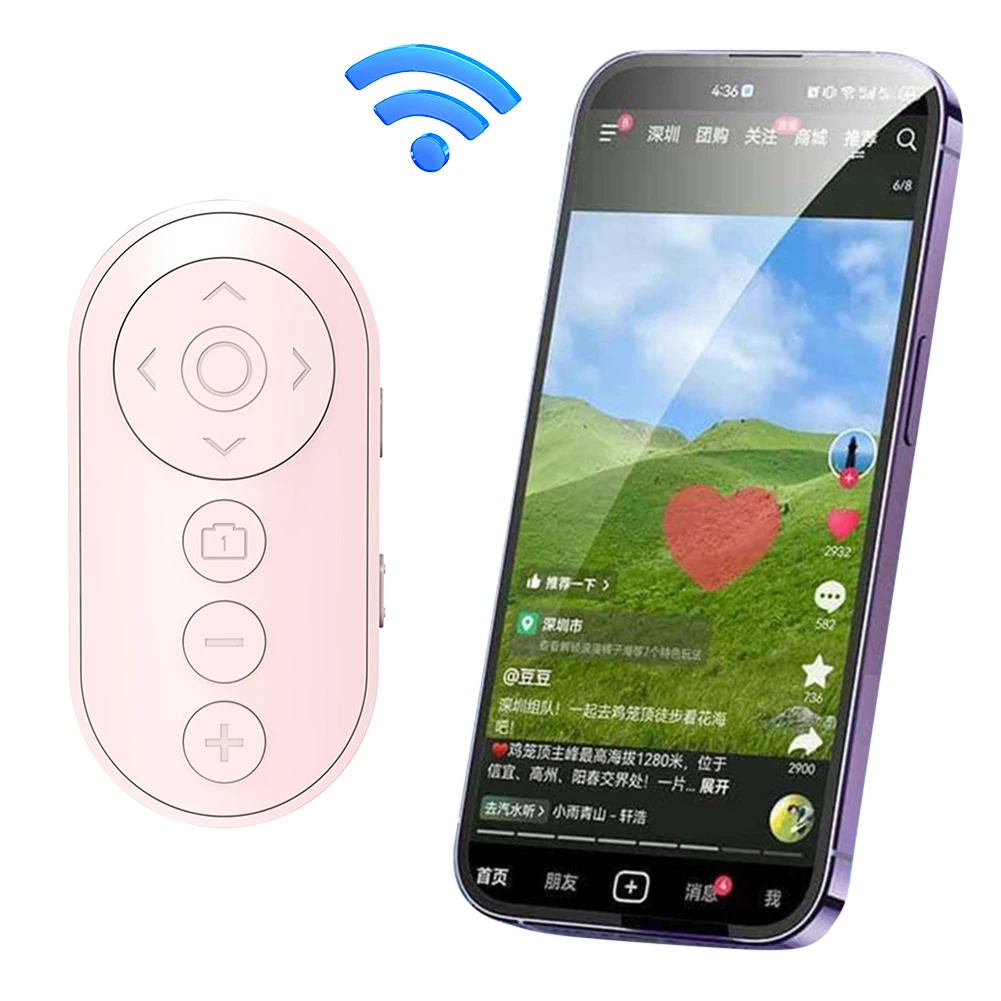 Wireless Camera Remote Control with Zoom Smartphone Remote Clicker Page Turner Clicker for Photo and Vlogging