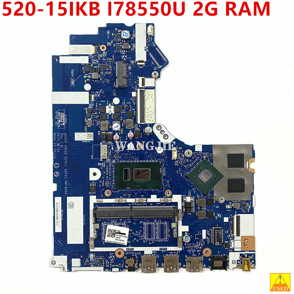 Placa-mãe do portátil para Ideapad, 5B20Q15608, SR3LC, I7-8550U + 2G RAM, EG521, EG522, EZ511, EG721, NM-B452, 100% de trabalho