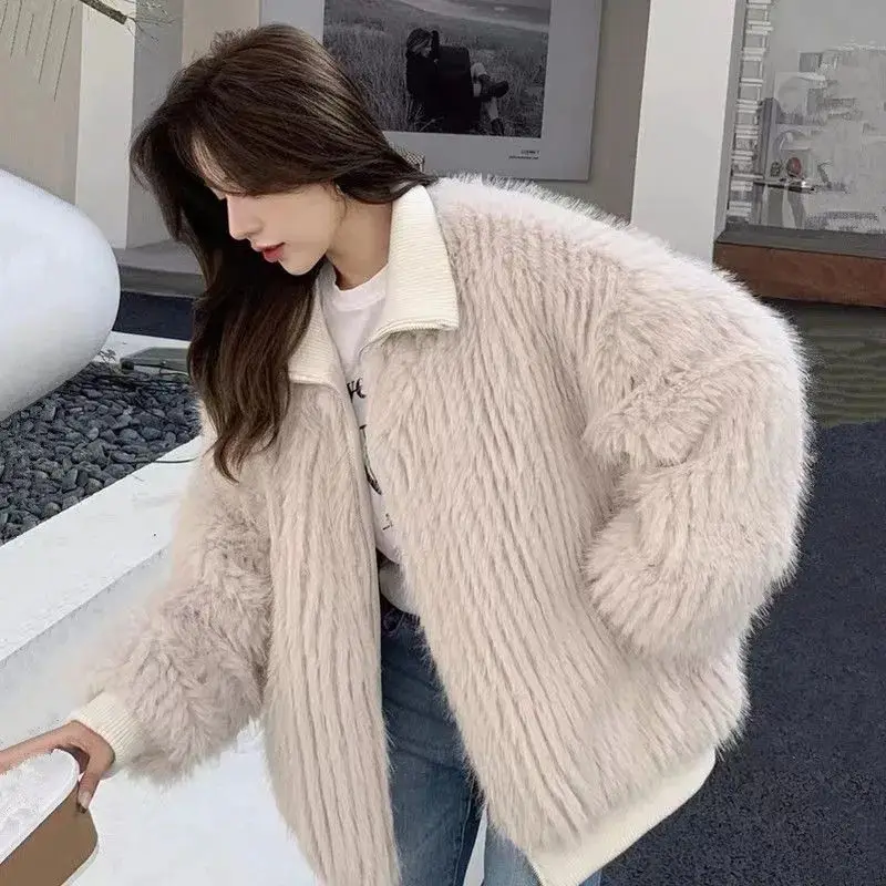 Winter Woman High Street Fake Rabbit Fur Padded Jacket Female Style  Outerwear Ladies Faux   Fashion Tops G932