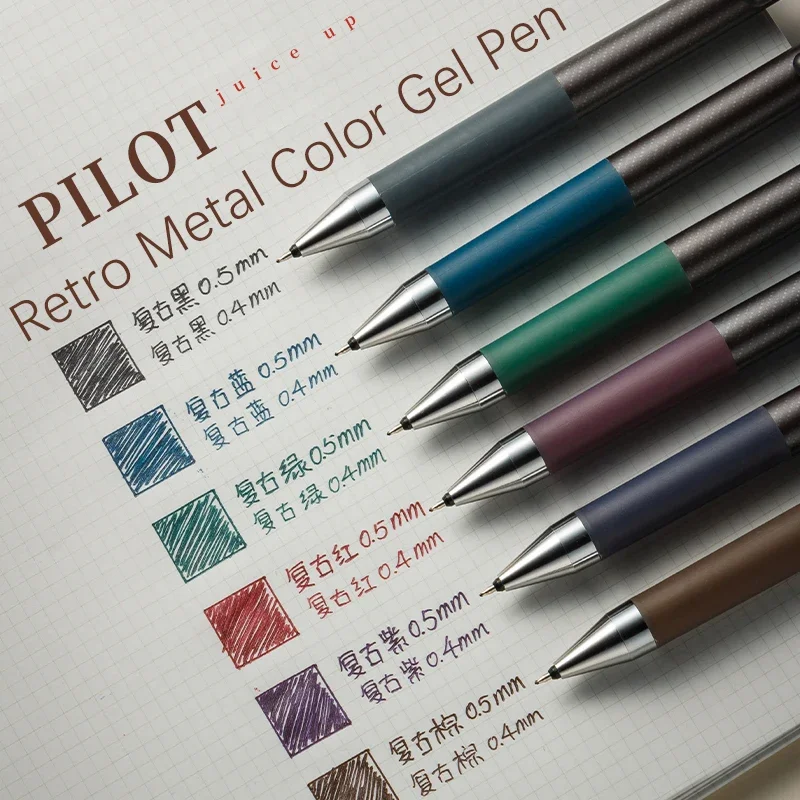6pcs Pilot Juice Up Retro Metal Color Gel Pen 0.4/0.5mm 6 Colors Ink Smooth Penpoint Decorative Scrapbook Student Stationery