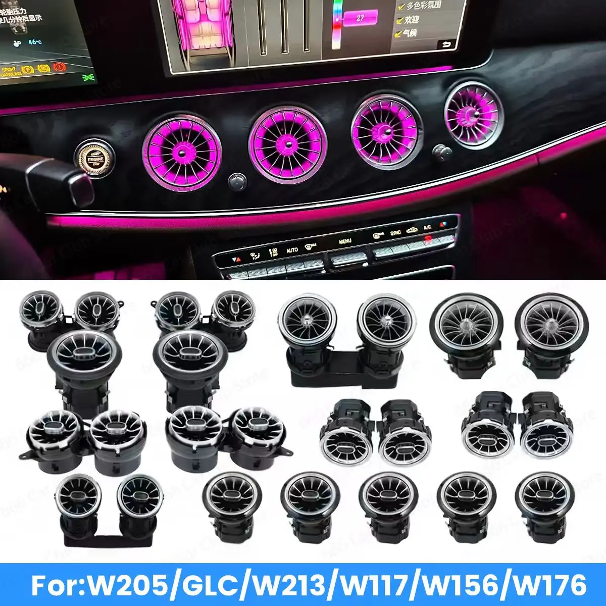 

New 3/64 Color EQS LED Air Vents for Mercedes Benz W205 GLC X253 W213 W464 W117 W176 X156 W206 W167 Interior Lighting Upgrade