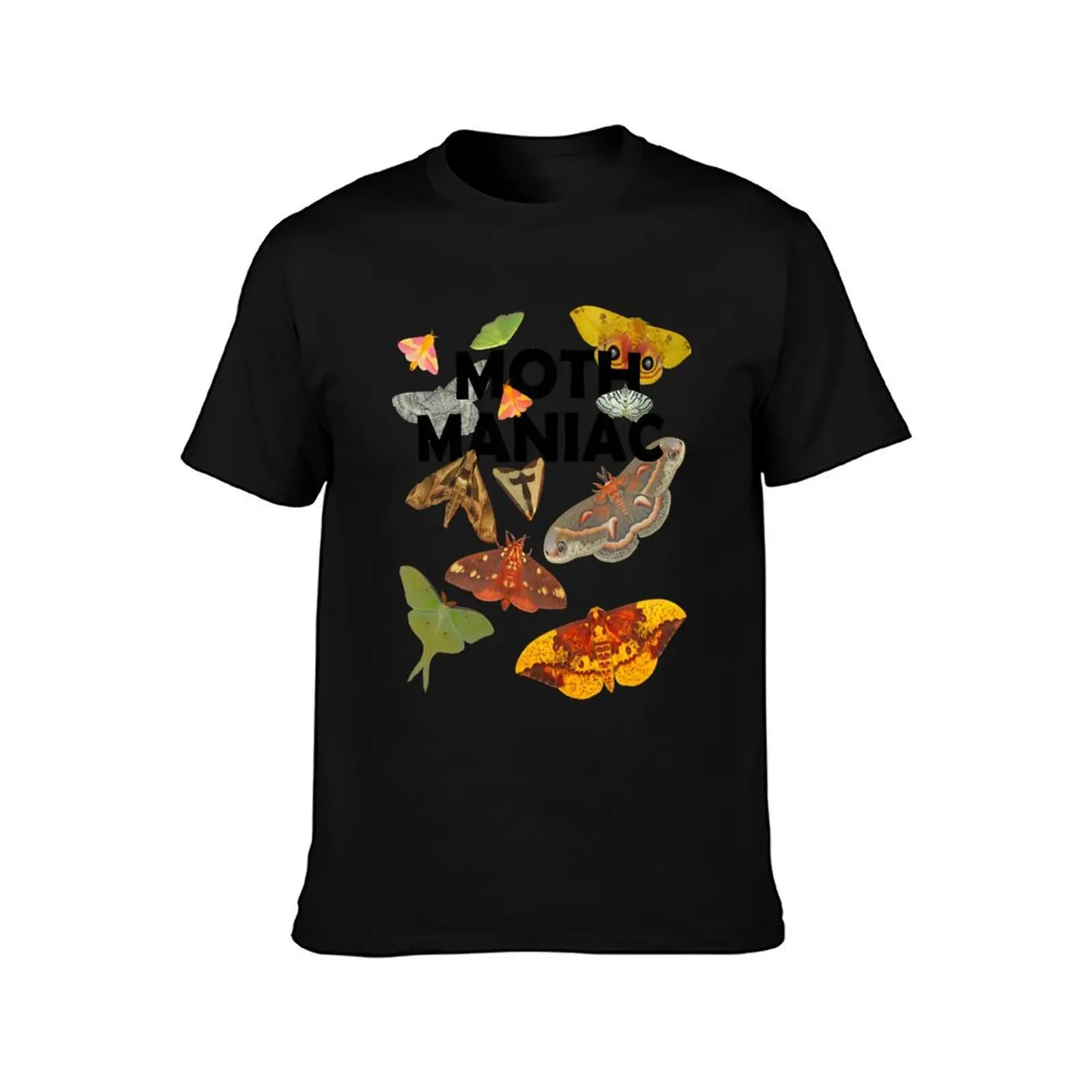 Moth Maniac T-Shirt, Summer Casual Cotton Tee, Oversized Streetwear Tops, Vintage Graphic Print, Loose Fit Short Sleeve