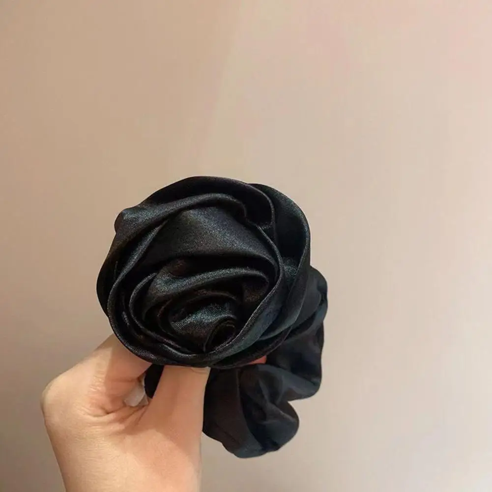 Gentle Hair Accessory Comfortable Hair Tie Elegant Satin Rose Hair Rings for Stylish Women 3d Flower Decor for Scalp-friendly