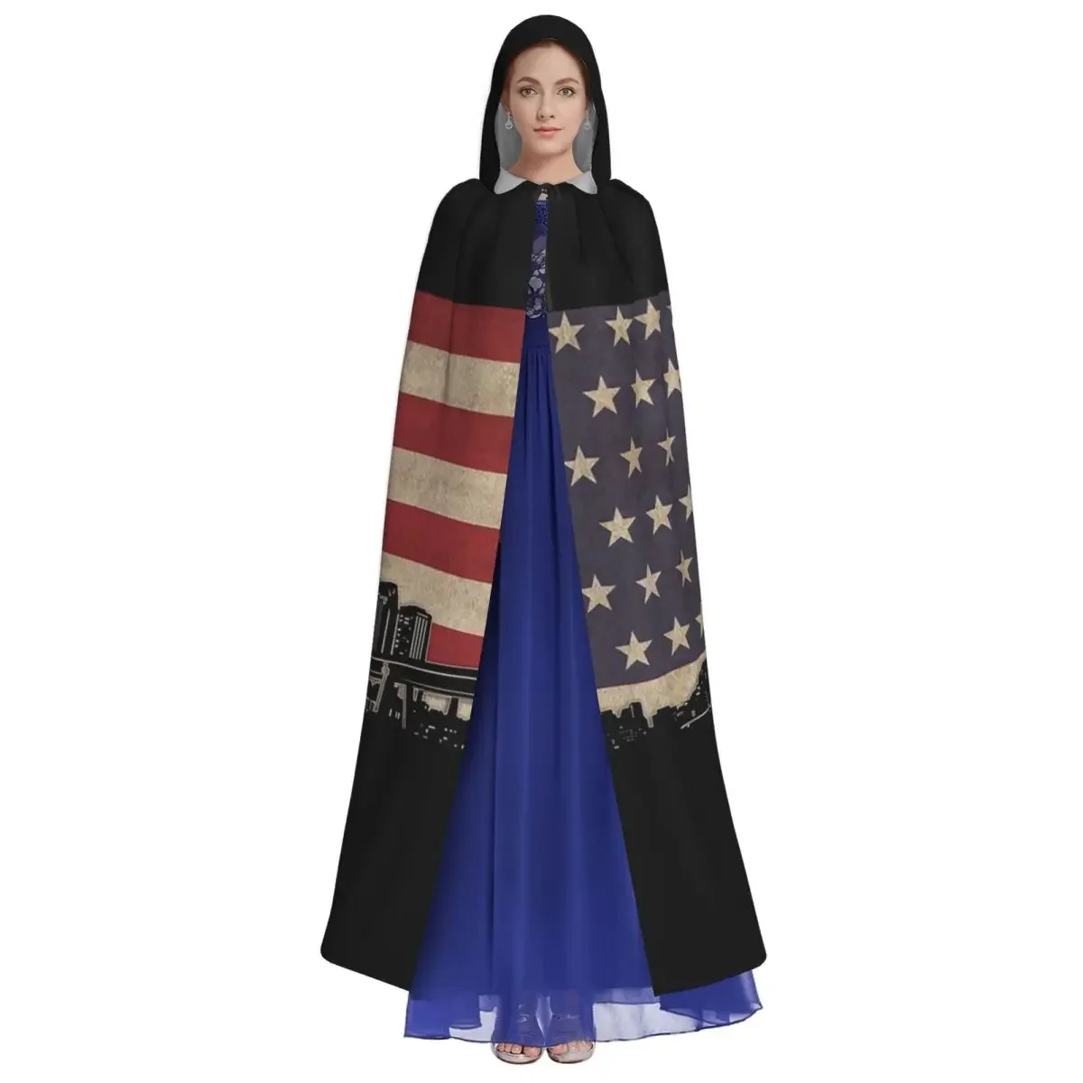 휴스턴 스카이 라인 플래그 긴 후드 망토 마녀 중세 의상 코스프레 케이프 할로윈 뱀파이어 성인 유니섹스