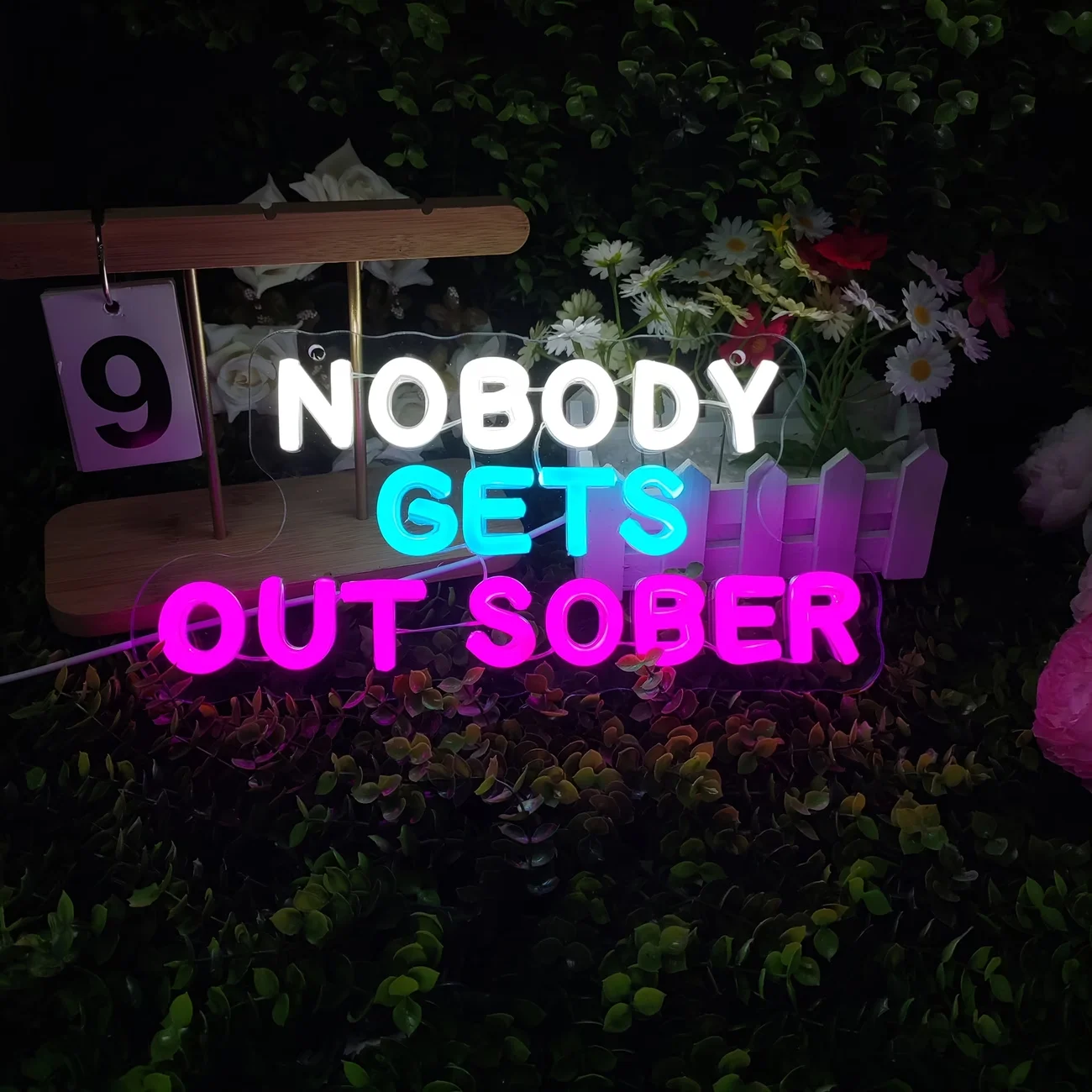 NOBODY GETS OUT SOBER Neon Sign for Home Bar Wall,Camping Party Decor,Outdoor Hangout,Holiday Party Decor,Game Night Party