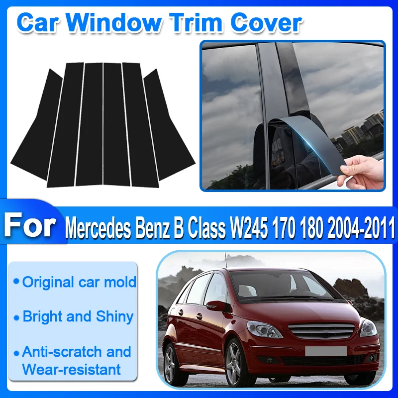 

Для Mercedes Benz B Class W245 170 180 2004-2011 6 шт. накладка на окно автомобиля, наклейка на стойку, черное углеродное волокно, серебро, аксессуары