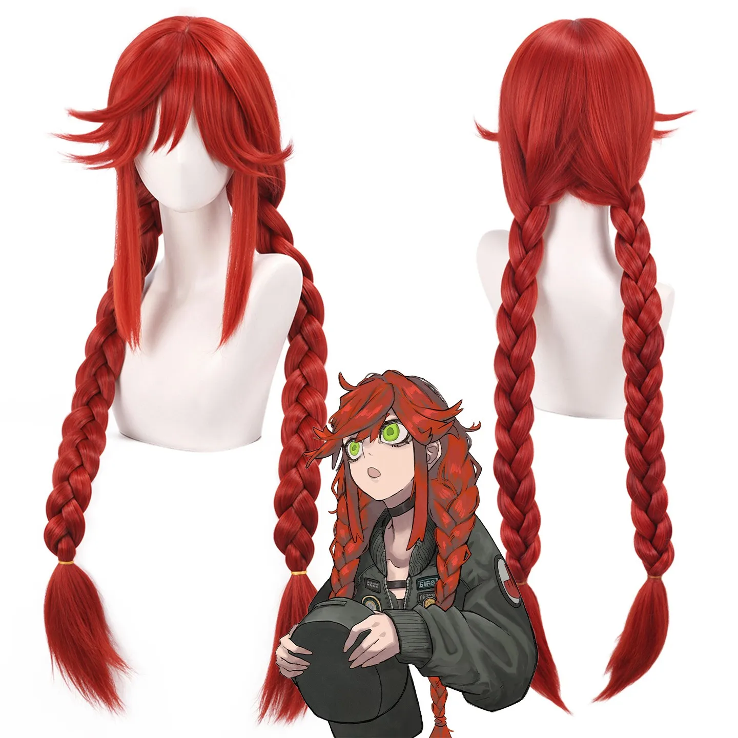 

Anime Gachiakuta Riyo Reaper Cosplay Wig Mask Double braids Red Synthetic Hair Halloween Carnival Party Props for Women Girls