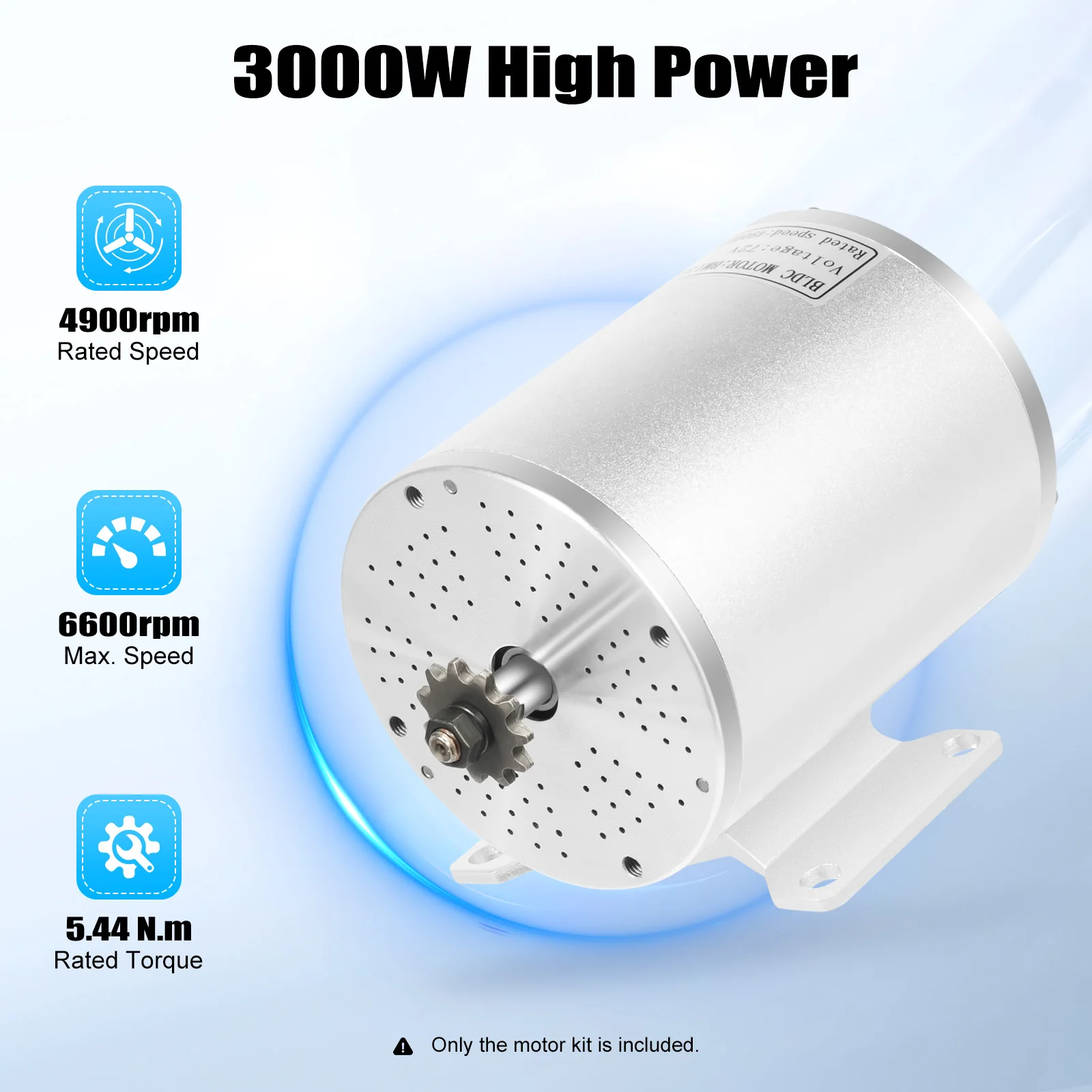 

3000W Brushless Motor Kit 72V, All-Copper Electric Motor with Controller for E-Bike, Scooter, Go-Kart DIY Engine System